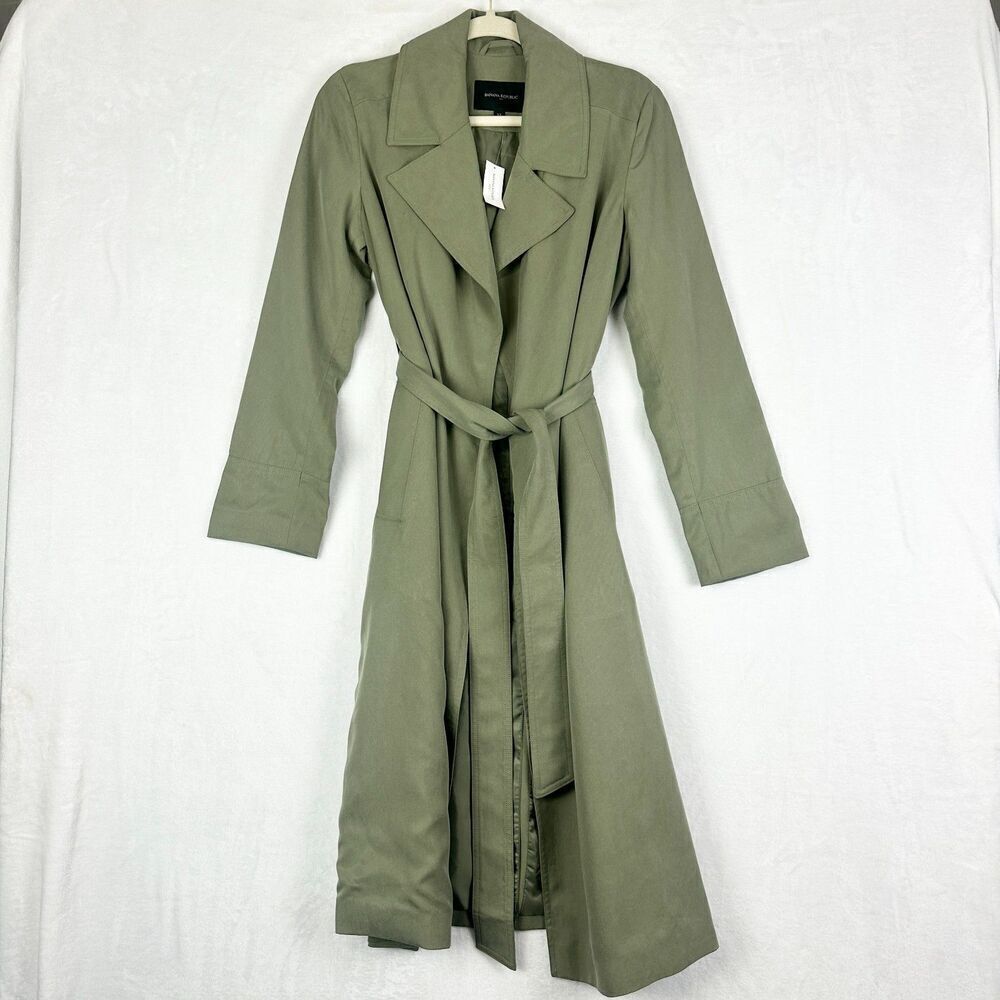 Banana Republic Soft Trench Coat Size XS NEW Desert Thyme Timeless Minimalist